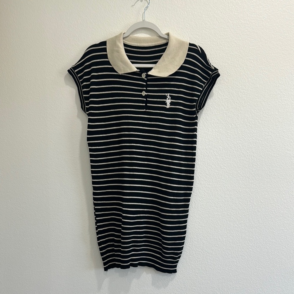 Black and White Striped Polo Knit Dress